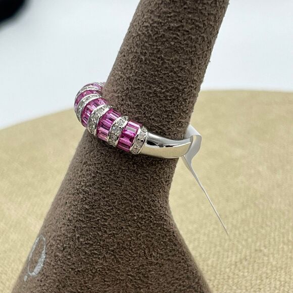 Sterling silver lab created spinel gemstone and CZ band Ring size 7 - Picture 5 of 12